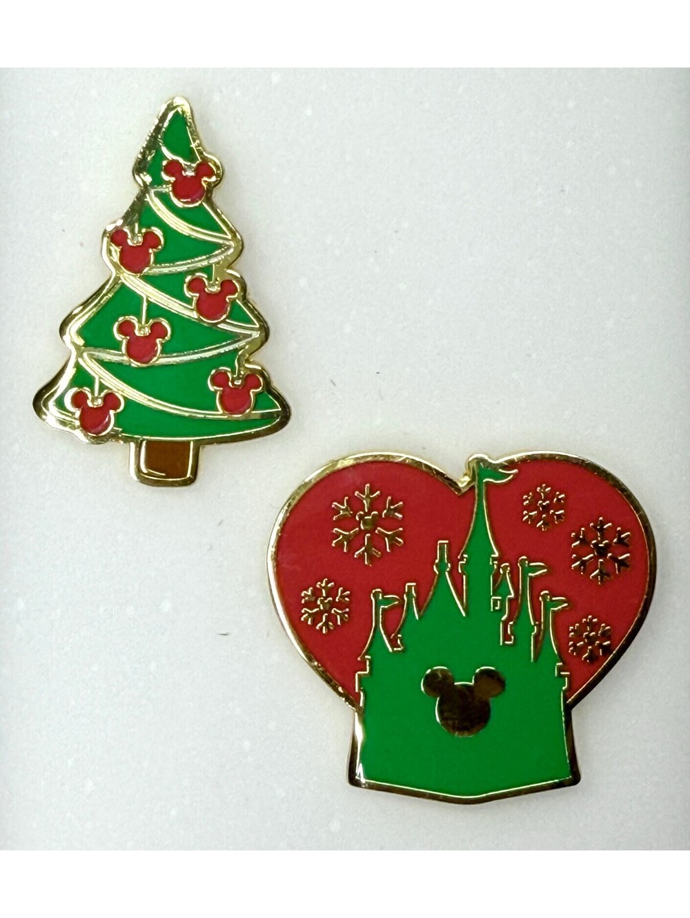 Disney Parks Christmas Tree & Castle Snowflake Heart Holiday Pin Set